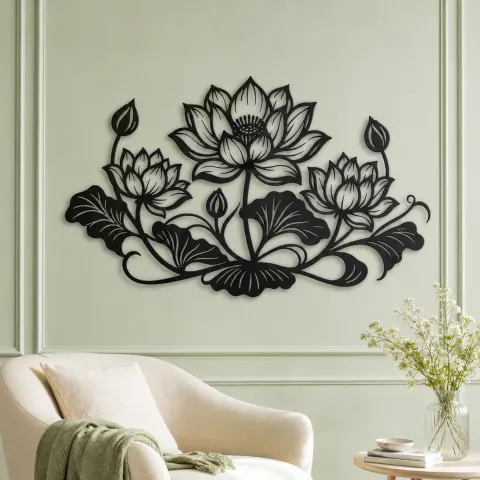 Vue alternative de Lotus Bloom Balance Metal Wall Art | Botanical Metal Wall Decor
