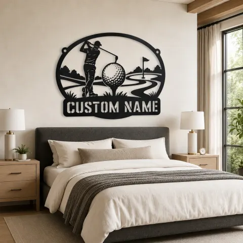 Vue alternative de Décoration murale en métal personnalisée golfeur avec scène de fairway