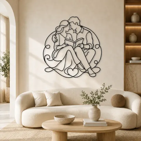 Décoration murale en métal "Couple partageant un livre" | Décor romantique pour couple