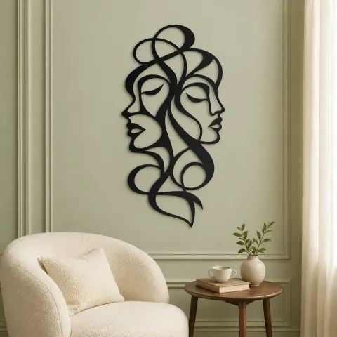 Vue alternative de Abstract Face Fusion Metal Wall Art | Minimalist Woman Line Art