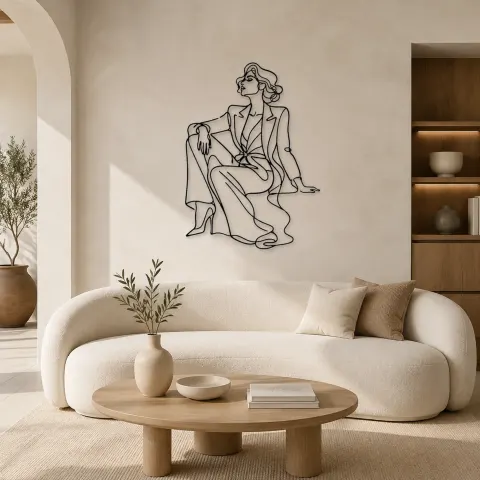 Décoration murale en métal Muse Assise sur le Podium | Décor Figure de Mode