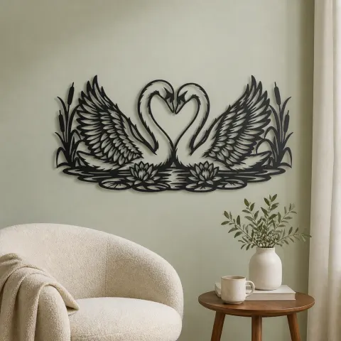 Vue alternative de Swan Heart Pair Metal Wall Art | Wildlife Silhouette Decor