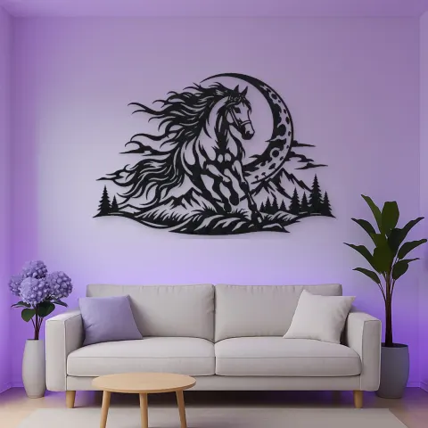 Horse and Moon Arc Metal Wall Art | Equestrian Wall Decor alternative Ansicht