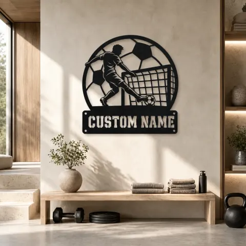 Décoration murale en métal personnalisée de joueur de football avec scène de but