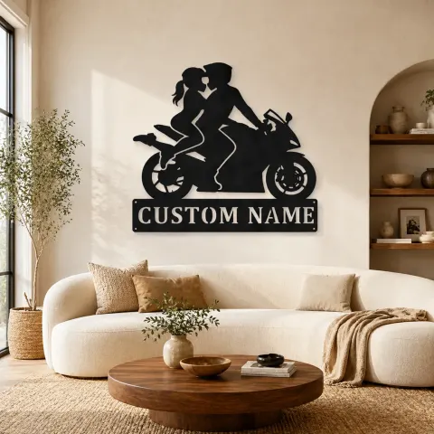 Décoration murale en métal personnalisée Couple de Motards à Deux