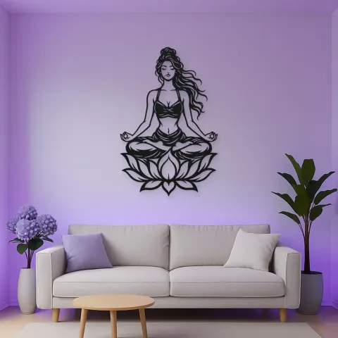 Vista alternativa de Meditation with Lotus Metal Wall Art | Movement Silhouette Decor