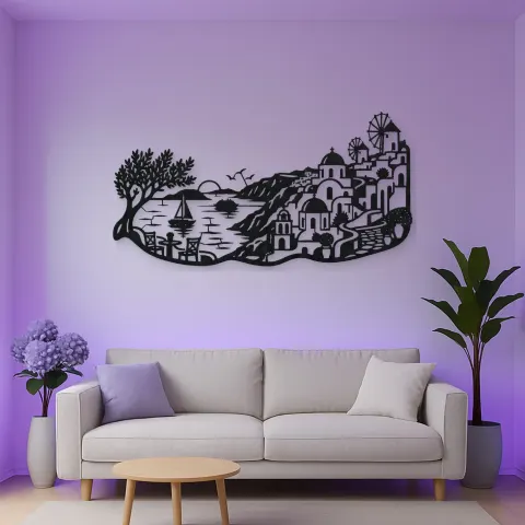 Vue alternative de Santorini Coastal Line Metal Wall Art | Travel and City Wall Decor