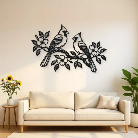 Two Birds on Branch Metal Wall Art | Wildlife Silhouette Decor