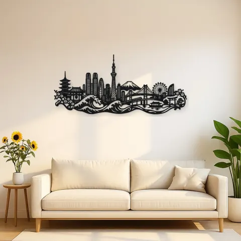 Tokyo Skyline Wave Metal Wall Art | Travel and City Wall Decor