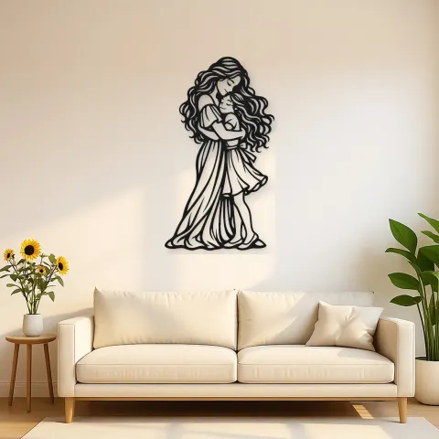 Mother Daughter Hug Metal Wall Art | Family Silhouette Decor