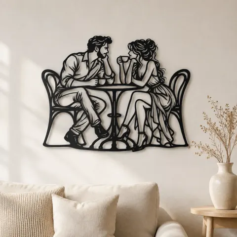 Coffee Date Couple Metal Wall Art | Romantic Couple Decor