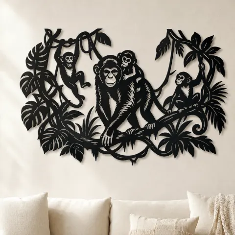 Monkey Jungle Vine Metal Wall Art | Wildlife Silhouette Decor