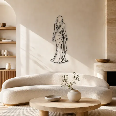 Décoration murale en métal "Vue arrière de cheveux longs" | Décor de figure de mode