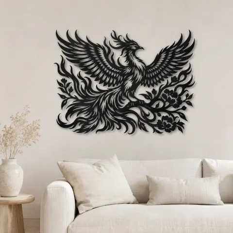 Phoenix Flame Flow Metal Wall Art | Celestial Boho Wall Decor