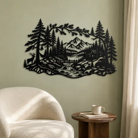 Vue alternative de Whispering Pine Forest Metal Wall Art | Nature Silhouette Decor