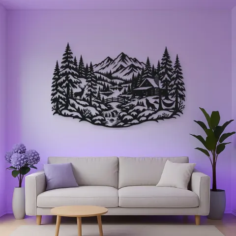 Vue alternative de Winter Pine Forest Metal Wall Art | Nature Silhouette Decor