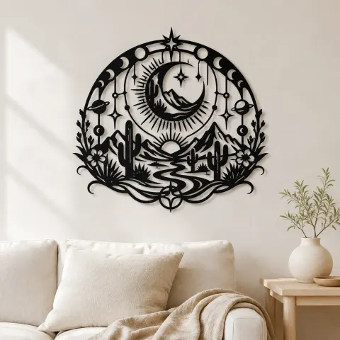 Desert Moon Arc Metal Wall Art | Nature Silhouette Decor