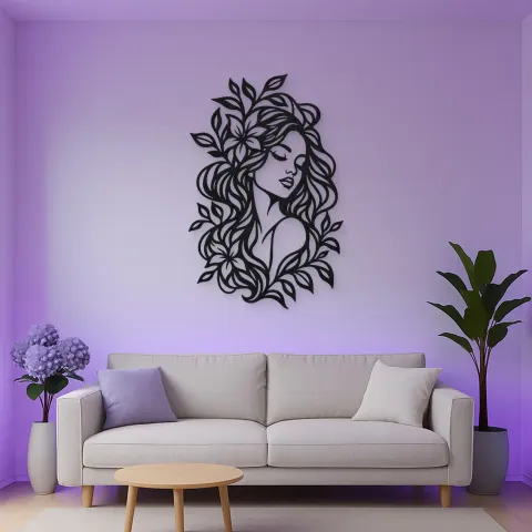 Vue alternative de Botanical Hair Face Metal Wall Art | Minimalist Woman Line Art
