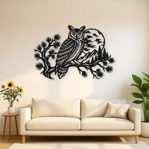 Owl Moon Branch Metal Wall Art | Wildlife Silhouette Decor