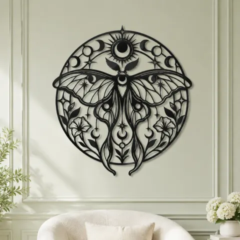 Vue alternative de Lunar Moth Emblem Metal Wall Art | Celestial Boho Wall Decor