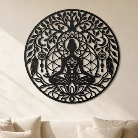 Meditation Silhouette Circle Metal Wall Art | Movement Silhouette Decor