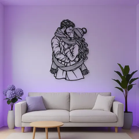 Vue alternative de Winter Scarf Couple Metal Wall Art | Romantic Couple Decor