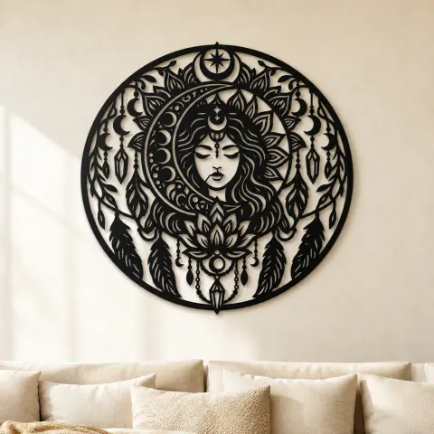 Mandala Moon Metal Wall Art | Spiritual Boho Metal Decor