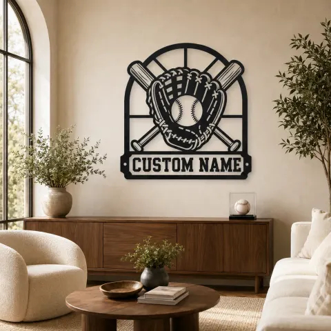 Décoration murale en métal personnalisée - Gant de baseball balle et crosses de bâtons