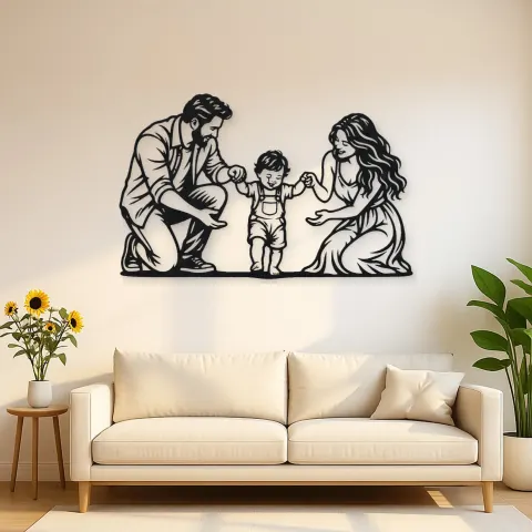 Baby First Steps Metal Wall Art | Family Silhouette Decor