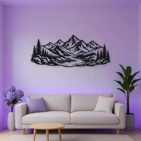 Vista alternativa de Mountain and River Metal Wall Art | Nature Silhouette Decor