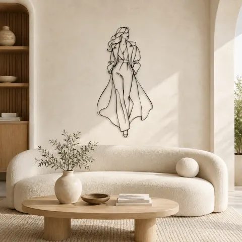 Décoration murale en métal Silhouette de Manteau Long | Décor de Figure de Mode