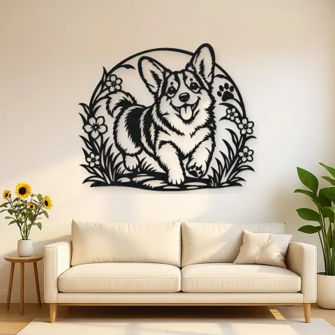 Corgi Happy Curve Metal Wall Art | Pet Lover Silhouette Decor