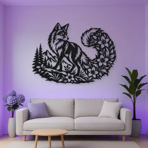 Vista alternativa de Fox Floral Tail Metal Wall Art | Wildlife Silhouette Decor