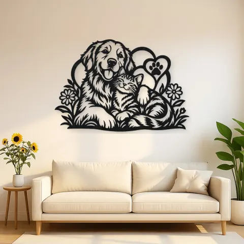 Dog and Cat Friends Metal Wall Art | Pet Lover Silhouette Decor
