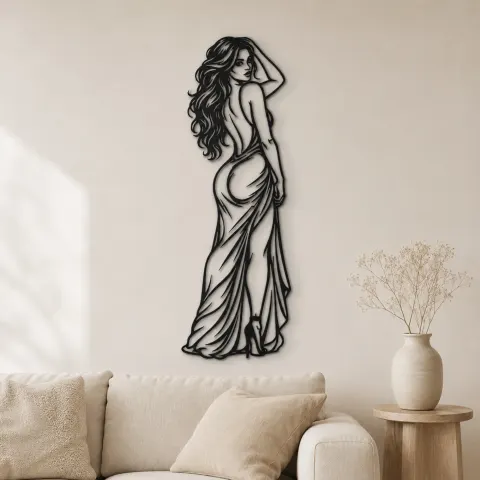 Over Shoulder Glance Metal Wall Art | Minimalist Woman Line Art