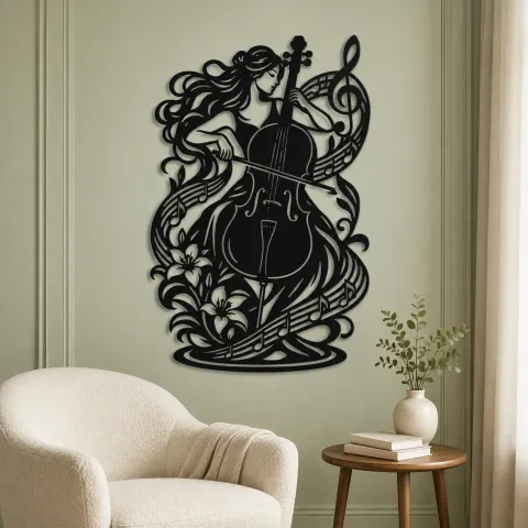 Vue alternative de Cello Curve Metal Wall Art | Music Room Wall Decor