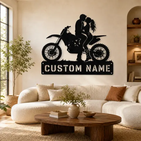 Décoration murale en métal personnalisée Couple Moto Tout Terrain