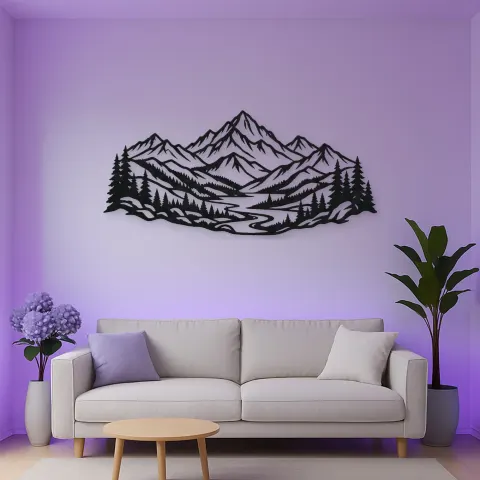 Layered Mountain Valley Metal Wall Art | Nature Silhouette Decor alternative Ansicht