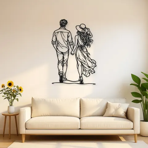 Hand in Hand Stroll Metal Wall Art | Romantic Couple Decor