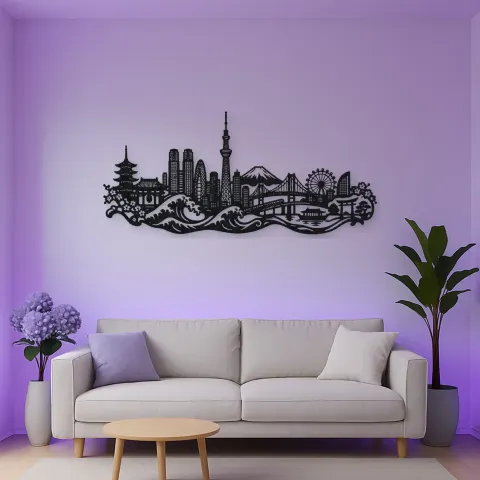 Tokyo Skyline Wave Metal Wall Art | Travel and City Wall Decor alternative Ansicht
