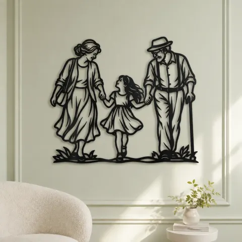 Vue alternative de Grandparents Grandchild Metal Wall Art | Family Silhouette Decor