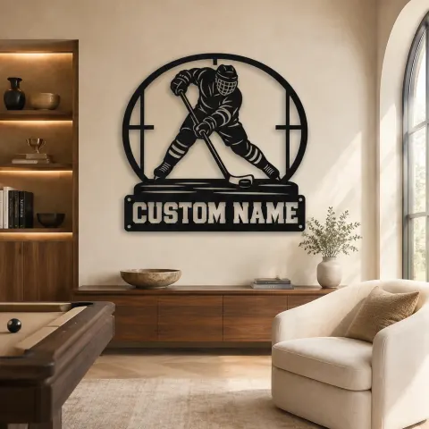 Vue alternative de Décoration murale en métal personnalisée joueur de hockey sur glace