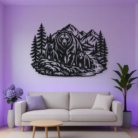 Vue alternative de Bear Mountain Scene Metal Wall Art | Wildlife Silhouette Decor