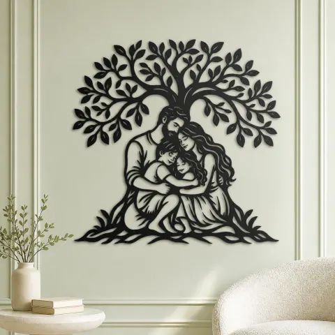 Vue alternative de Family Tree Embrace Metal Wall Art | Family Silhouette Decor
