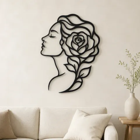 Rose Profile Muse Metal Wall Art | Minimalist Woman Line Art