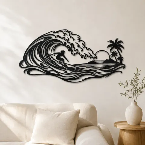 Surfer on the Curl Metal Wall Art | Coastal and Nautical Wall Decor