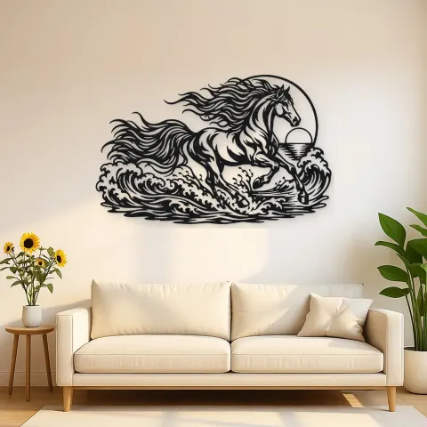 Horse Ocean Gallop Metal Wall Art | Equestrian Wall Decor