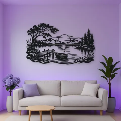 Vue alternative de Calm Lake Ripples Metal Wall Art | Nature Silhouette Decor