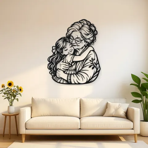 Grandmother Granddaughter Metal Wall Art | Family Silhouette Decor