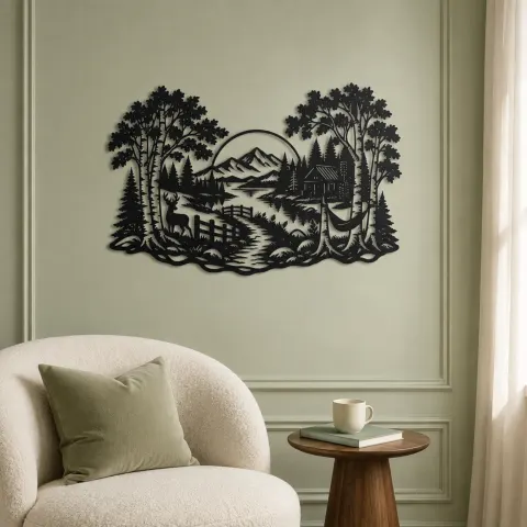 Vue alternative de Birch Tree Path Metal Wall Art | Botanical Metal Wall Decor